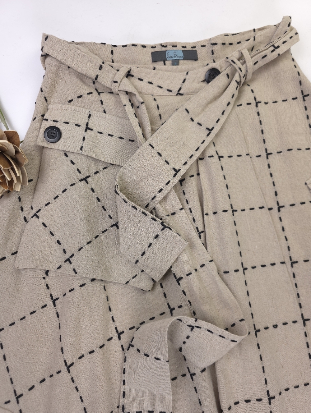 Anthropologie Eva Franco Windowpane Belted Pocket Detailed Wrapped Skirt - Sz 6 - Picture 3 of 16
